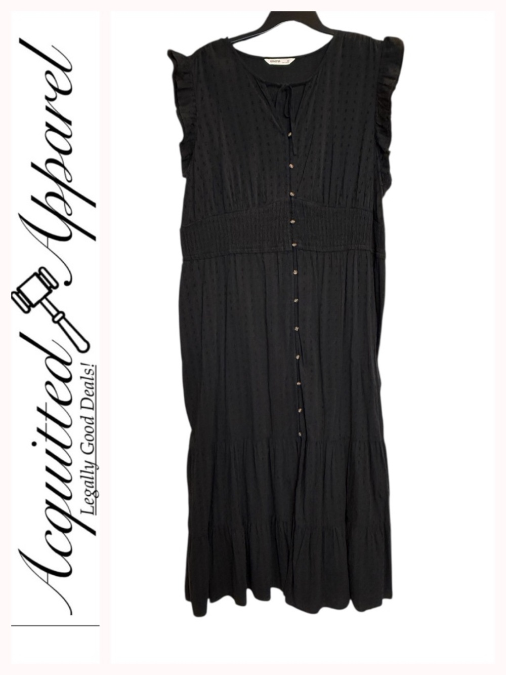 SONOMA Good For Life Pitch Black Ruffle-Sleeve Button Smoked Max Dress 3X
